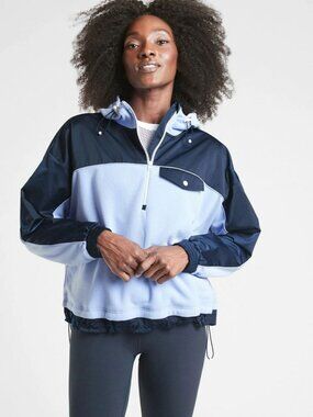 Athleta Zion Microfleece Cropped Half Zip Hoodie Size S Periwinkle Navy Gorpcore